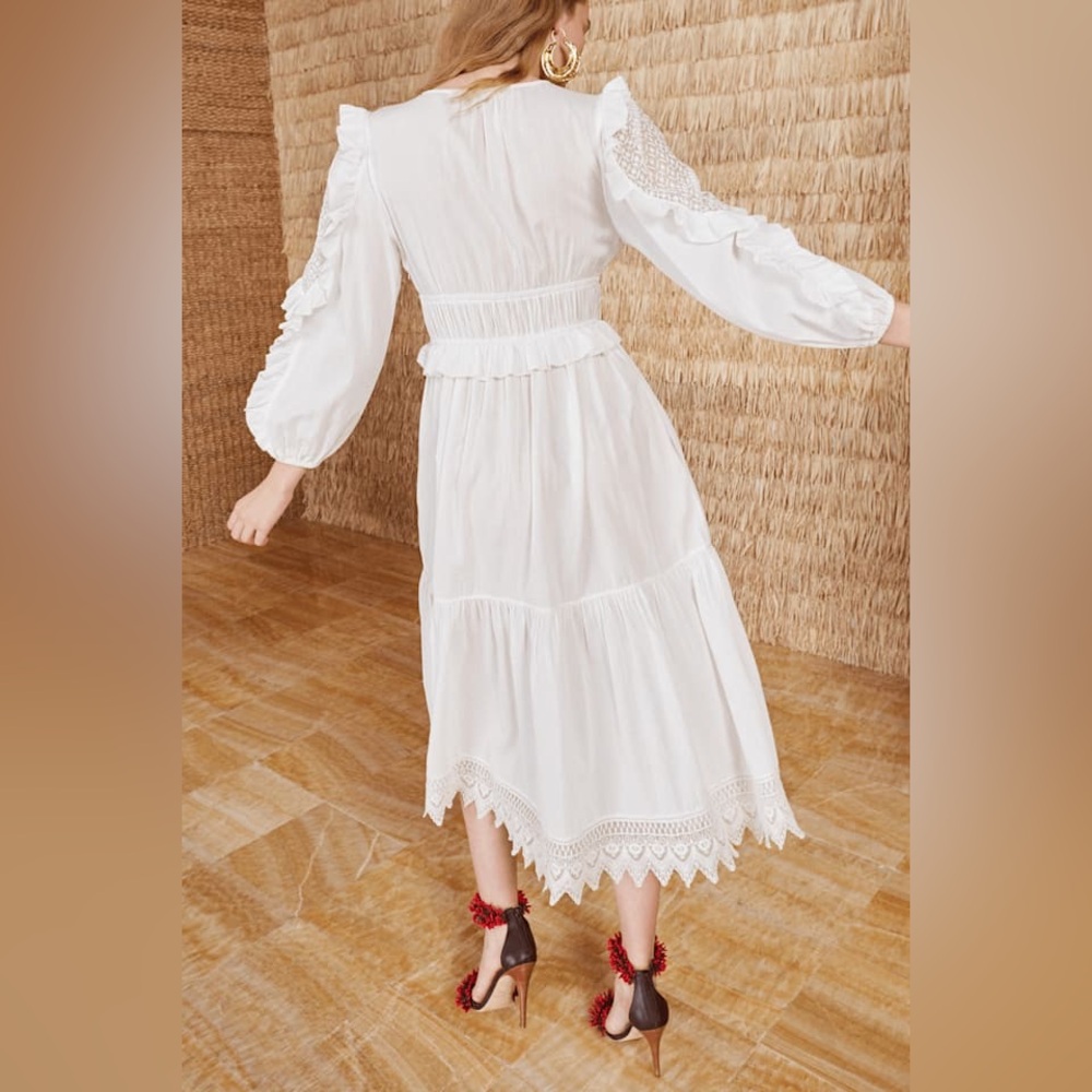 Ulla Johnson Sheila Dress White Lace Sleeve Embroider Midi Revolve Size 8 Medium - Picture 2 of 16